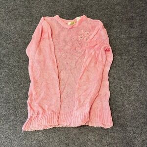 Mister Noah Sweater Womens Size 22W Pink Open Knit Floral Beaded Long Sleeve Top
